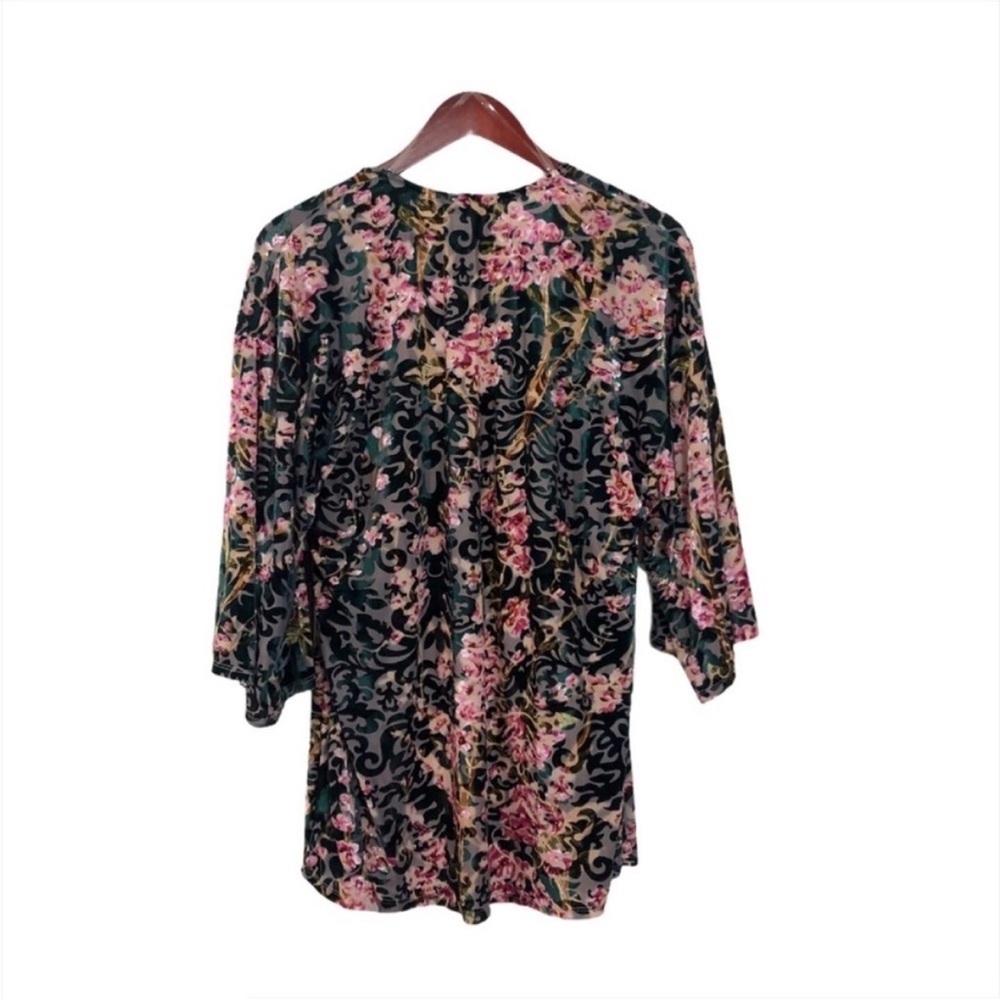 Always Indigo Green Black Floral Velvet Sweater - Picture 6 of 16